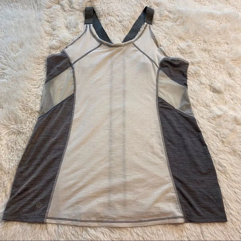 Athleta White/Gray Racer Back Athletic Tank